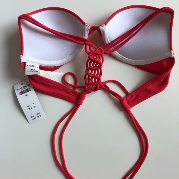 NEW RED HOLLISTER STRAPPY SWIM TOP. Crochet back - Picture 2 of 2